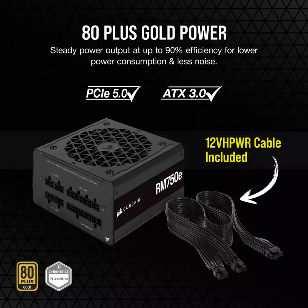 Захранване Corsair RM750e (750W) 80 Plus Gold Fully Modular, ATX 3.0, PCIe Gen 5 - CP-9020262-EU