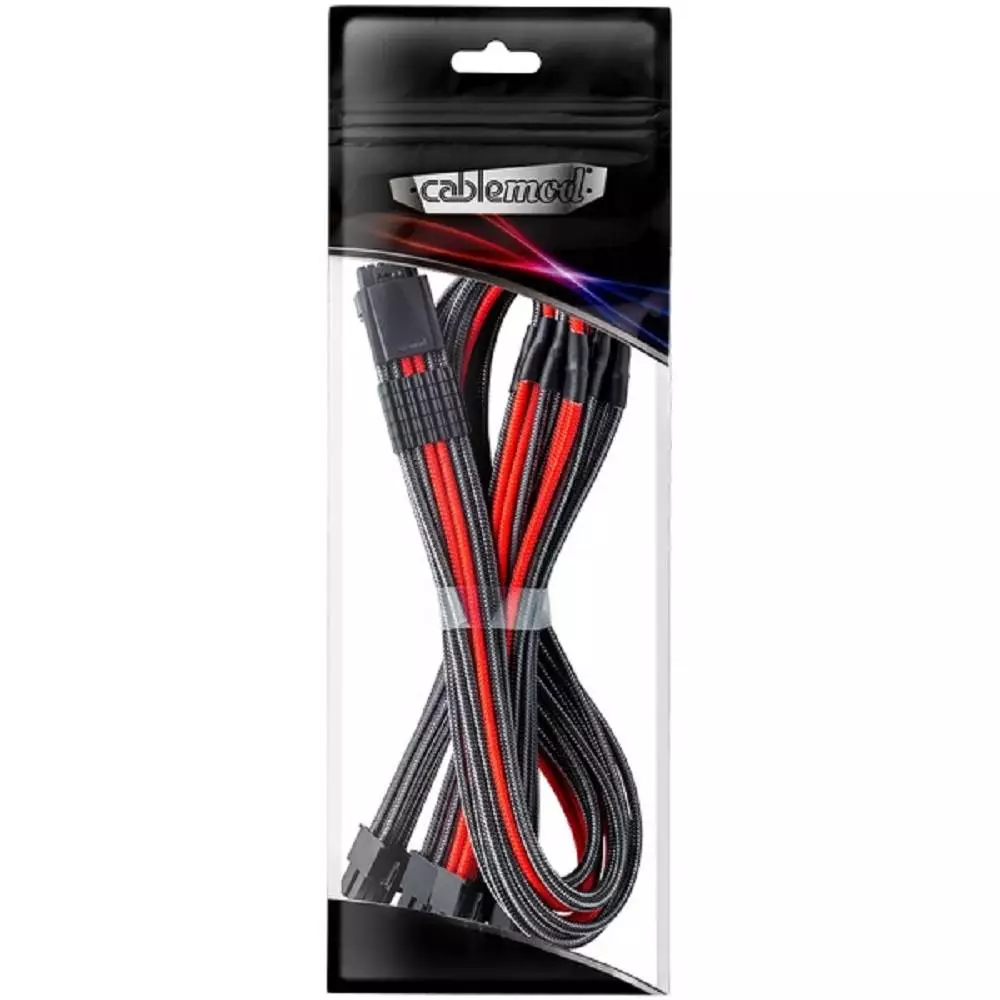 Кабел CableMod E-Series Pro ModMesh Sleeved 12VHPWR, PCIe 8pin x 4, Carbon + Red, Nvidia 4000 series, SuperFlower, EVGA PSU