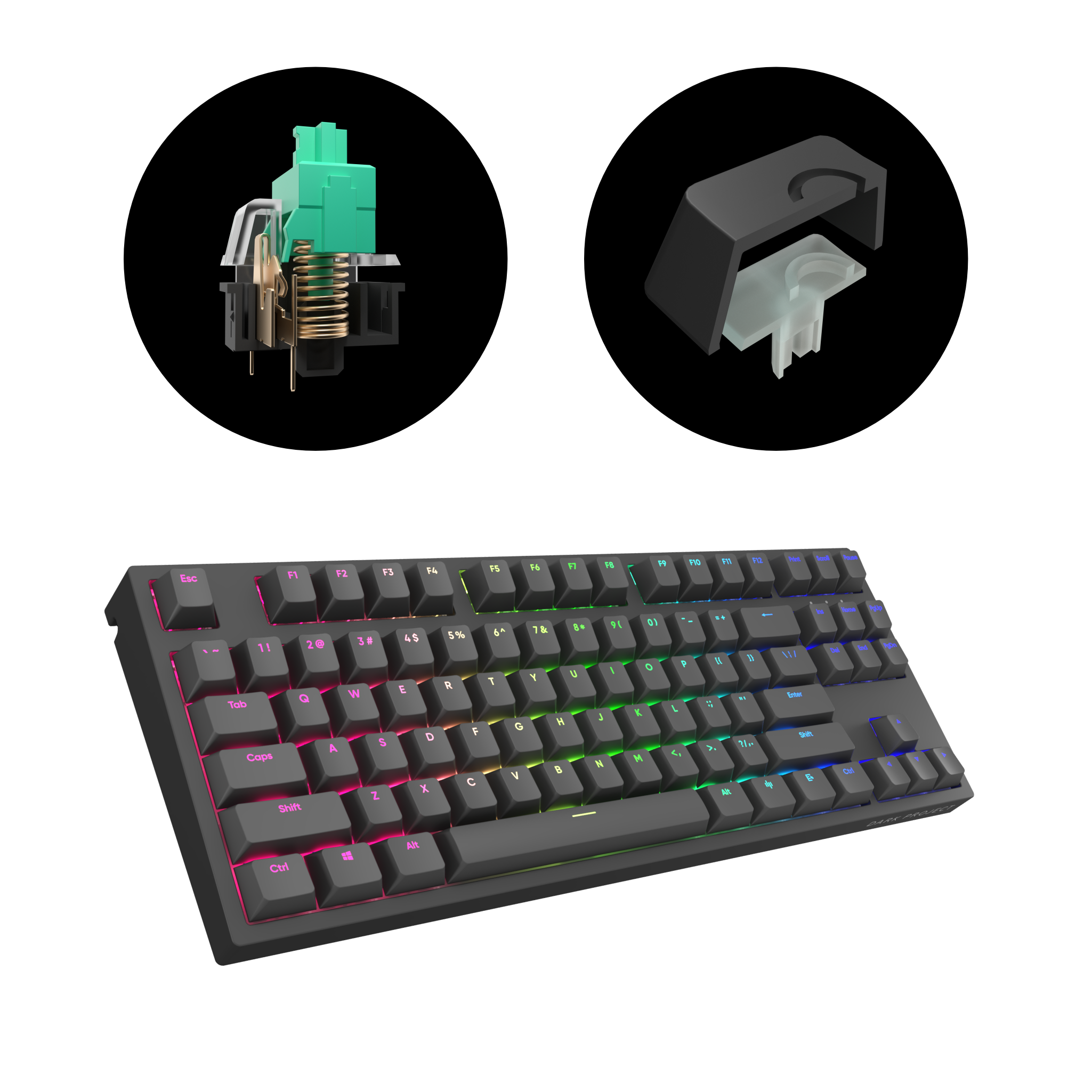 Геймърскa механична клавиатура Dark Project KD87A Black TKL - G3MS Sapphire Switches, RGB, PBT Keycaps
