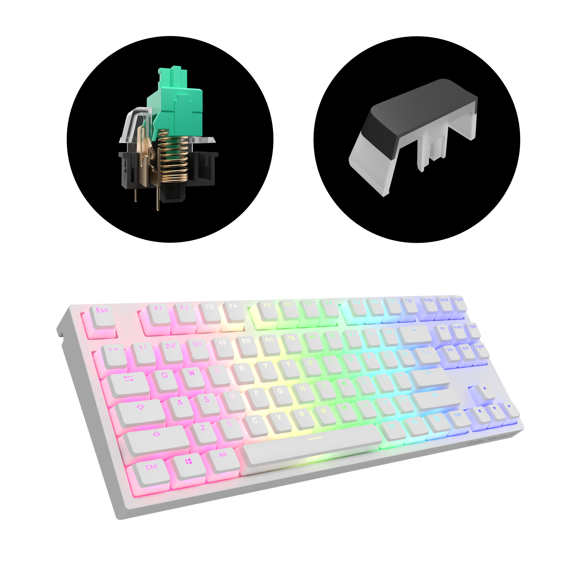 Геймърскa механична клавиатура Dark Project KD87A White TKL - G3MS Sapphire Optical Switches, RGB, PBT Keycaps
