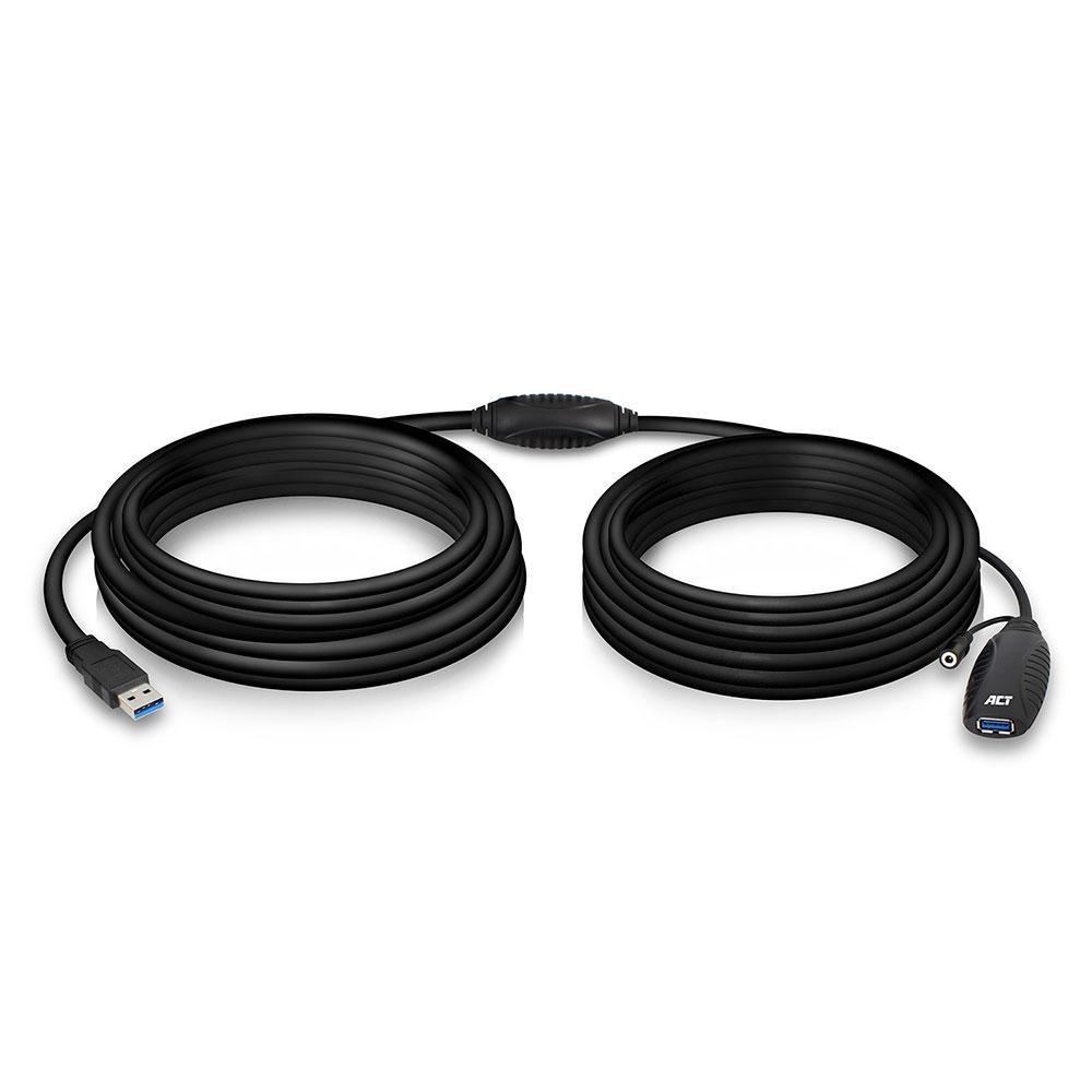 Кабель ACT AC6110, USB-A мужской - женский, 10 м, 5 Gbps, Черный