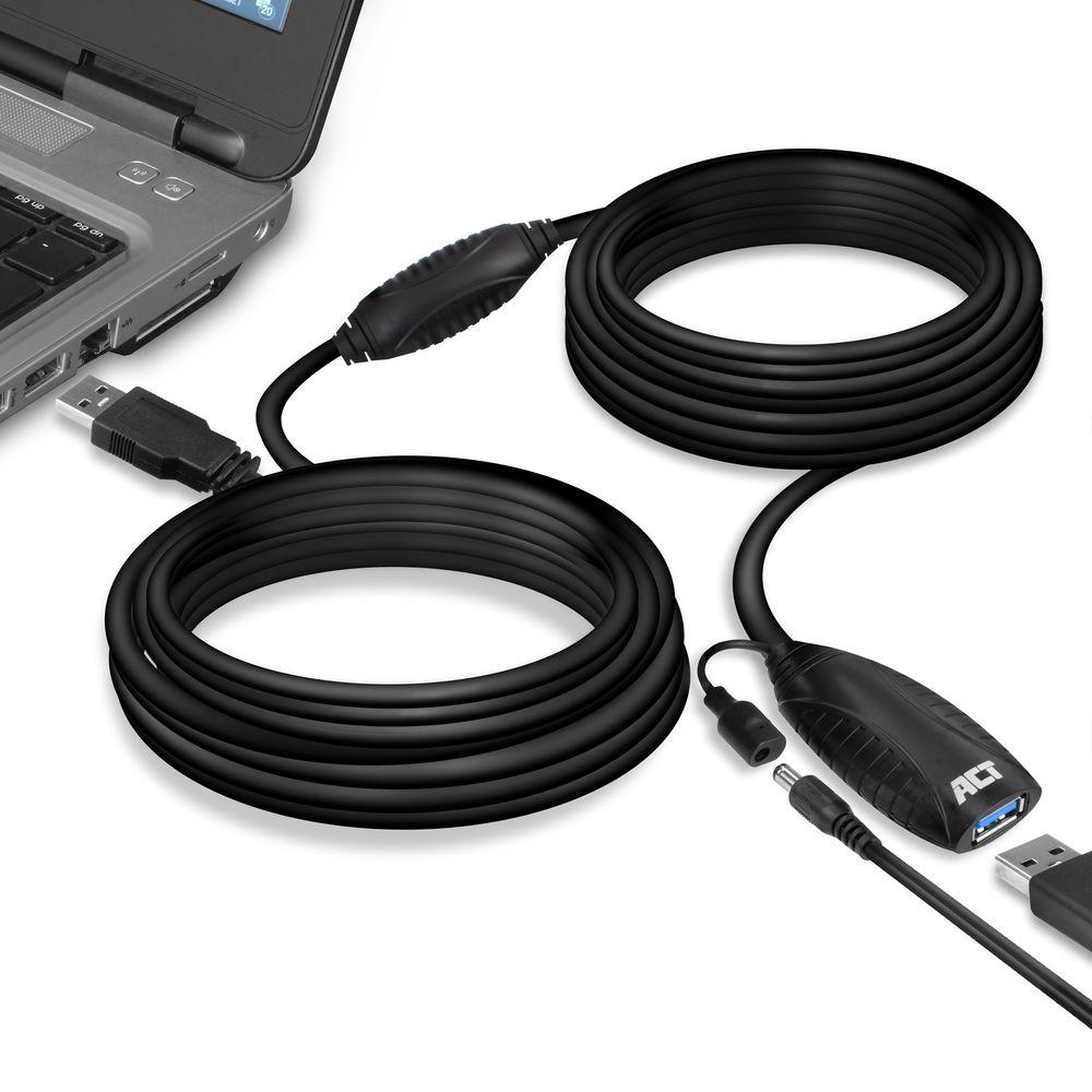 Кабель ACT AC6110, USB-A мужской - женский, 10 м, 5 Gbps, Черный