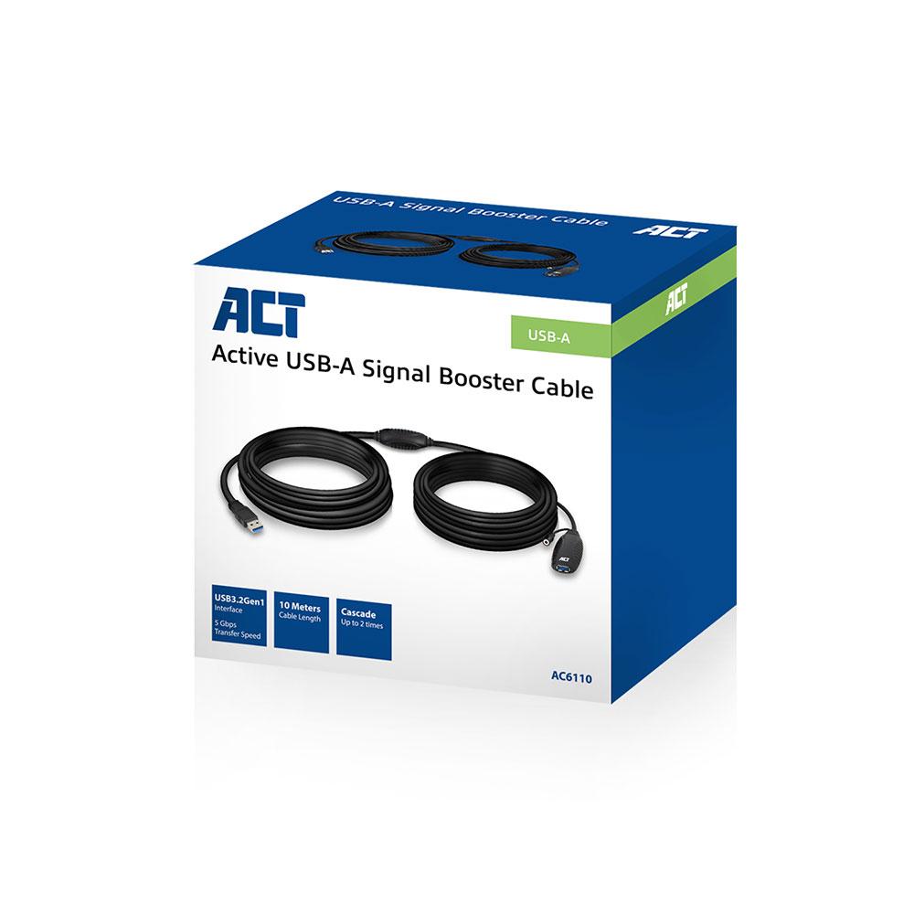 Кабель ACT AC6110, USB-A мужской - женский, 10 м, 5 Gbps, Черный