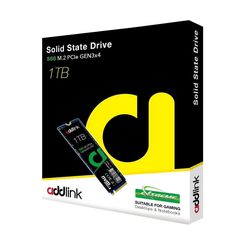 Диск SSD Addlink S68 1TB M.2 2280 NVMe PCIe Gen3x4, 3D NAND - ad1TBS68M2P