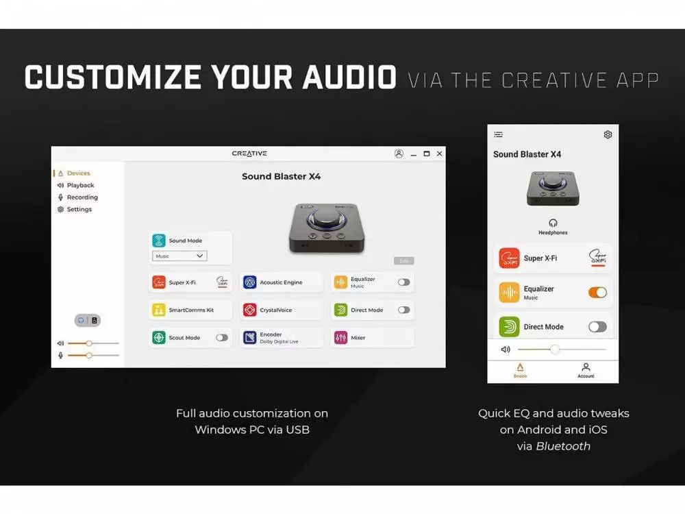Εξωτερική κάρτα ήχου Creative Sound Blaster X4, USB-C, DAC, Super X-FI, TOSLINK