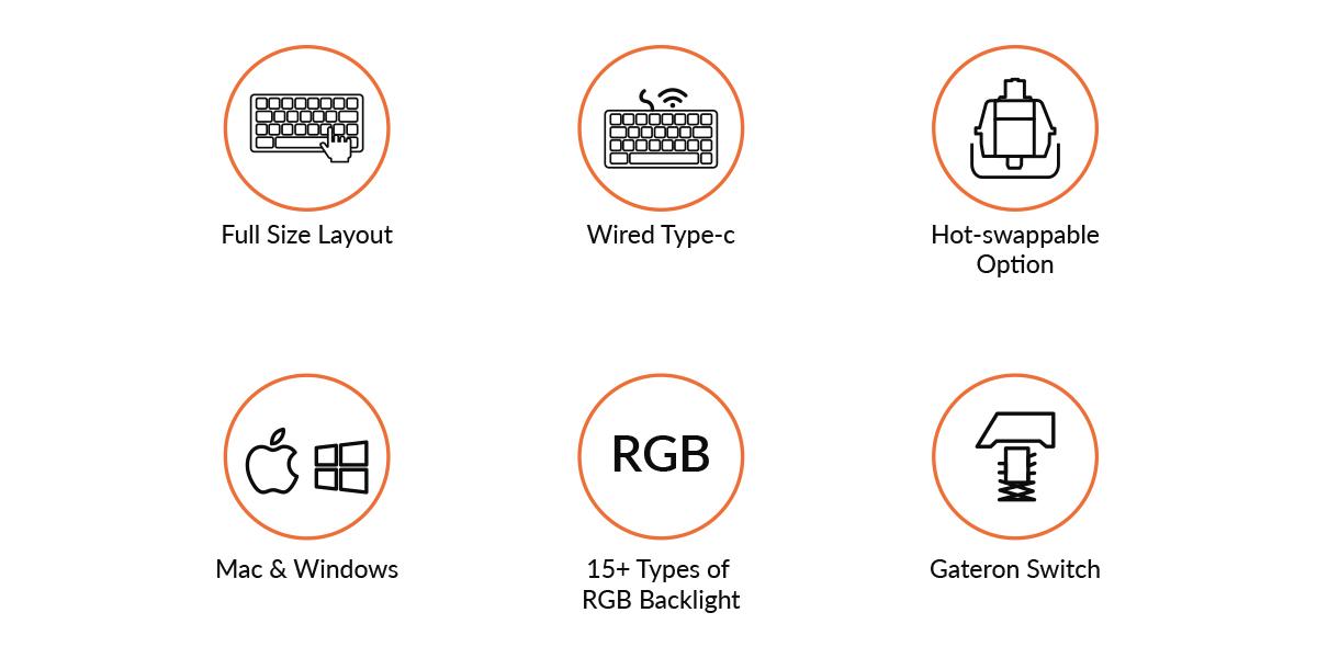 Геймърска Механична клавиатура Keychron C2 Hot-Swappable Full-Size Gateron G Pro Blue Switch RGB LED