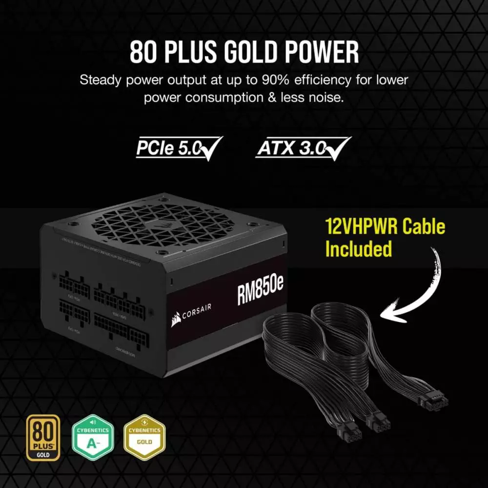 Захранване Corsair RM850e (850W) 80 Plus Gold Full Modular ATX 3.0, PCIe 5.0 - CP-9020263-EU