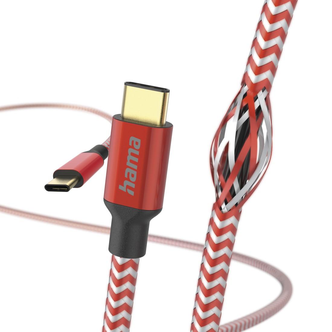 Кабель HAMA Reflective, USB-C мужской - USB-C мужской, 480 Mbps, 1.5 м., Красный
