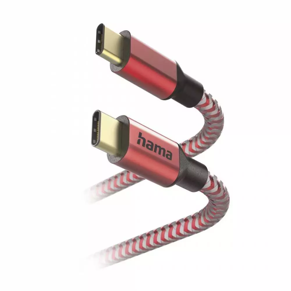 Кабель HAMA Reflective, USB-C мужской - USB-C мужской, 480 Mbps, 1.5 м., Красный