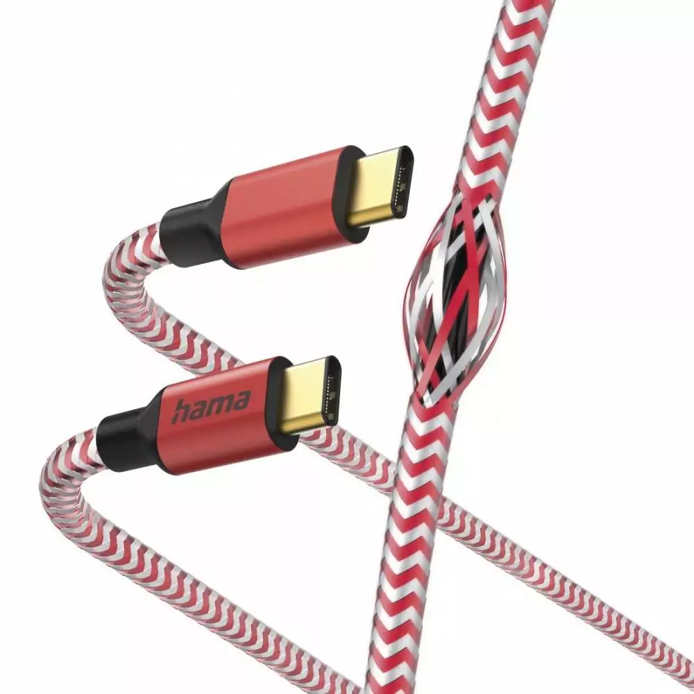 Кабель HAMA Reflective, USB-C мужской - USB-C мужской, 480 Mbps, 1.5 м., Красный