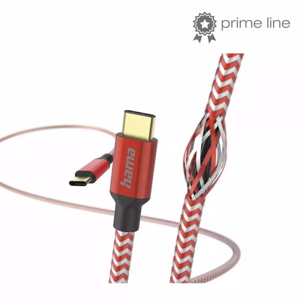 Кабель HAMA Reflective, USB-C мужской - USB-C мужской, 480 Mbps, 1.5 м., Красный