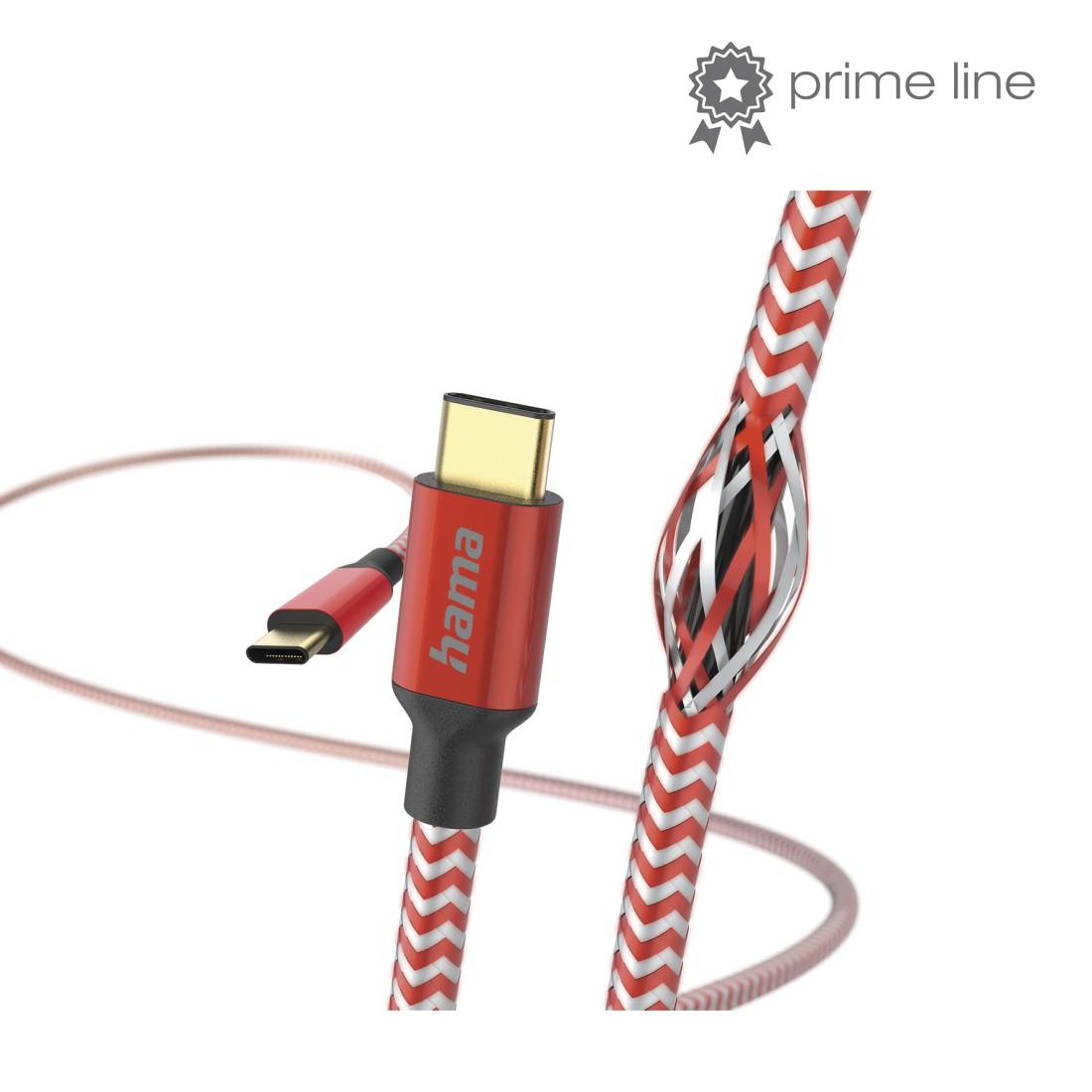 Кабель HAMA Reflective, USB-C мужской - USB-C мужской, 480 Mbps, 1.5 м., Красный