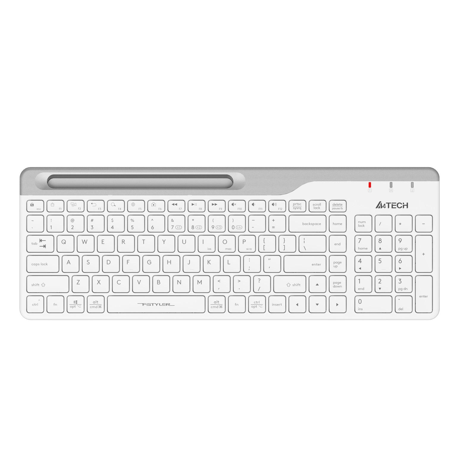 Безжична клавиатура A4tech Fstyler FBK25 Bluetooth 2.4G Стойка за телефон Кирилизирана Бял