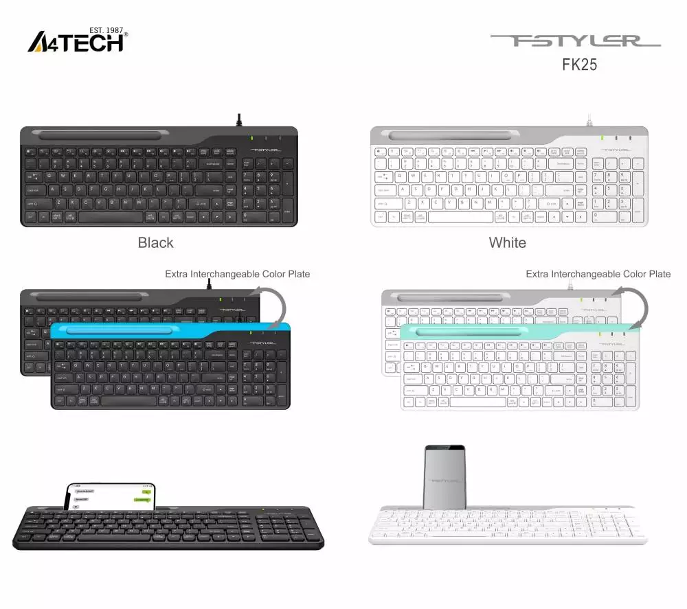 Клавиатура A4tech Fstyler FK25 Стойка за телефон Кирилизирана Бяла