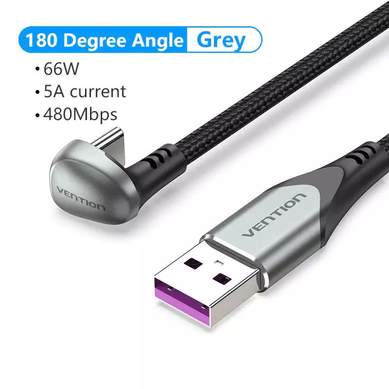 Câble USB Vention 3.1 Type-C / USB 2.0 AM - 1M Noir en forme de U, Alliage d'aluminium 5A - COHHF