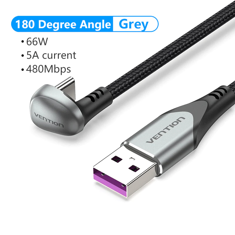 Câble USB Vention 3.1 Type-C / USB 2.0 AM - 1M Noir en forme de U, Alliage d'aluminium 5A - COHHF