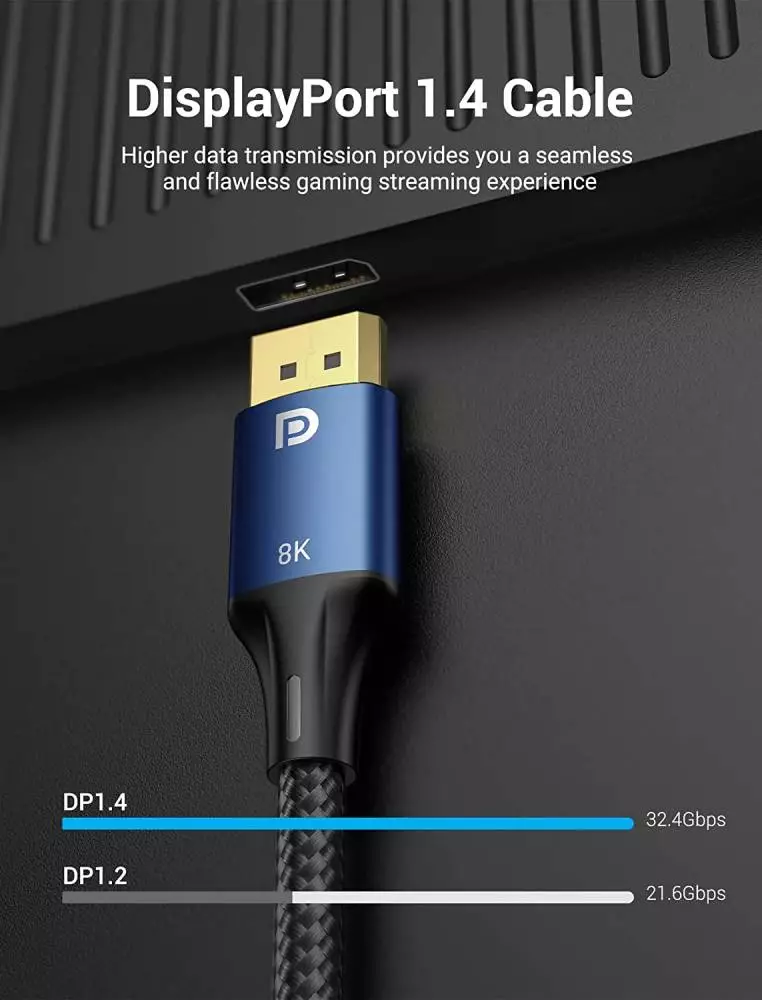 Vention кабел Display Port 1.4 DP M / M 8K 2m - Cotton Braided, Blue Aluminum Alloy - HCELH