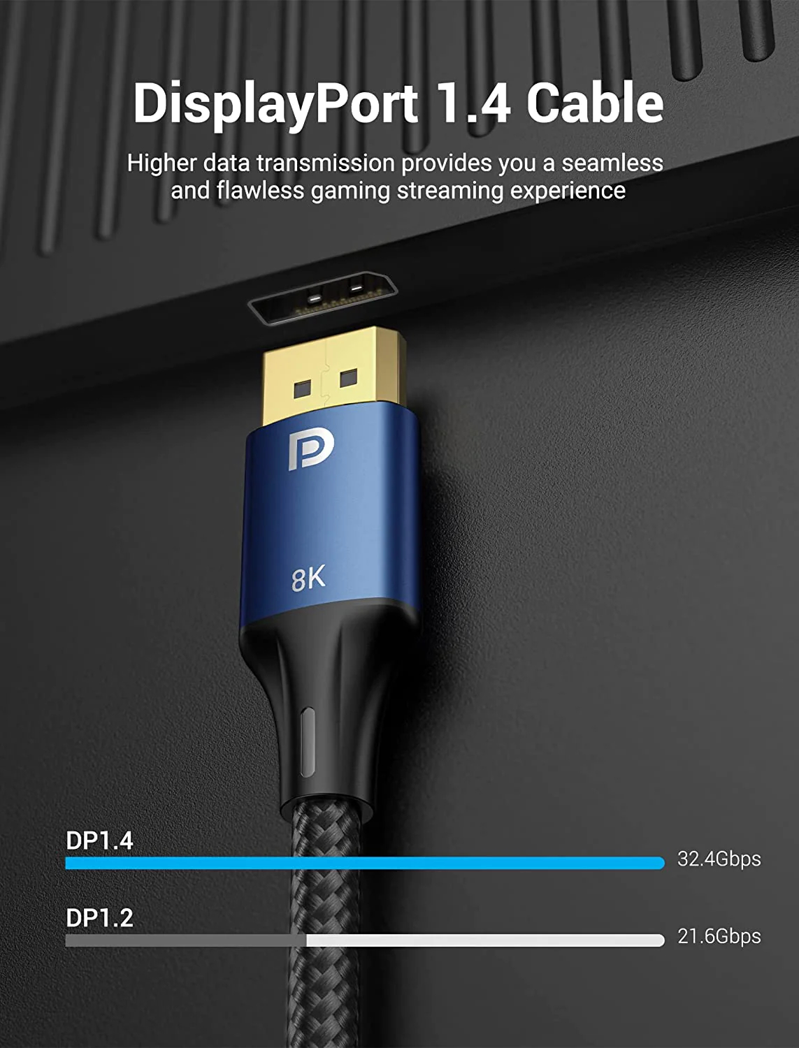 Vention кабел Display Port 1.4 DP M / M 8K 2m - Cotton Braided, Blue Aluminum Alloy - HCELH
