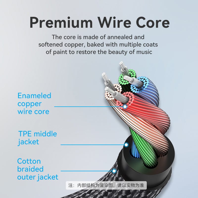 Câble audio Vention Cotton Braided TRRS 3.5mm Male to 3.5mm F - 1.5m - Plaqué or, Alliage d'aluminium - BHCBG