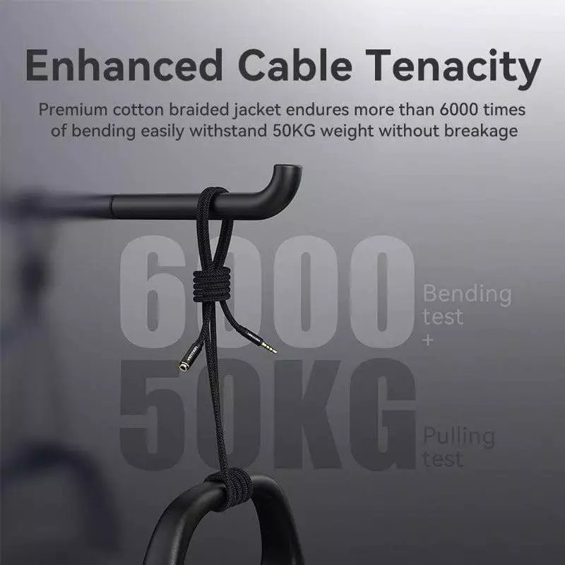 Câble audio Vention Cotton Braided TRRS 3.5mm Male to 3.5mm F - 1.5m - Plaqué or, Alliage d'aluminium - BHCBG