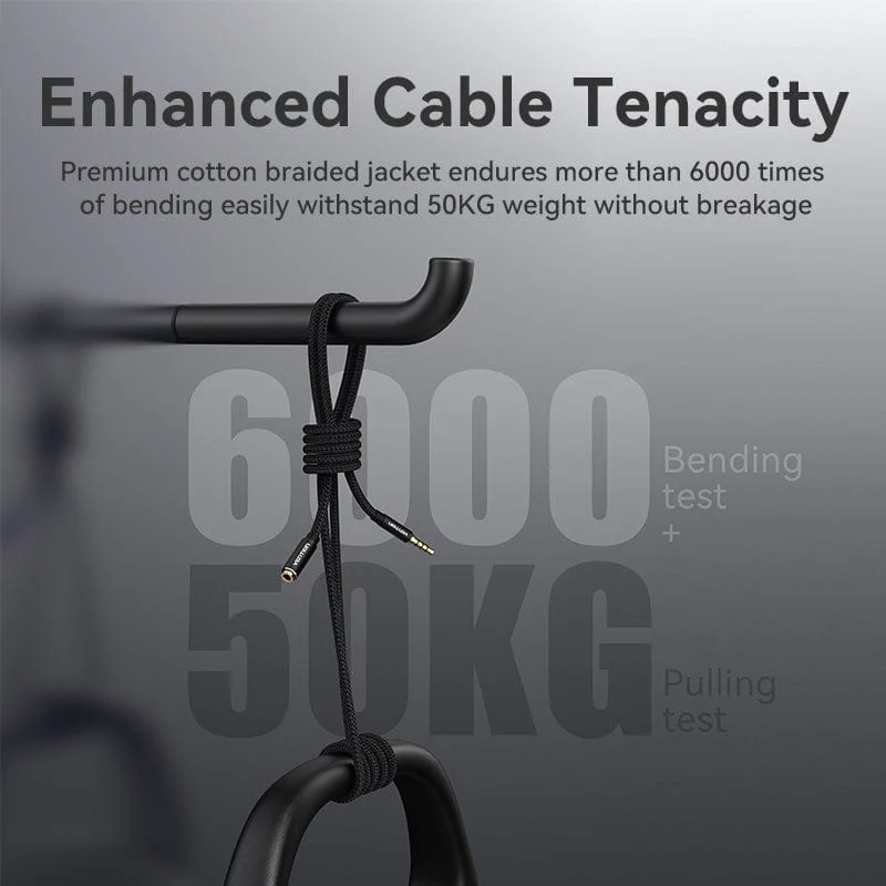 Câble audio Vention Cotton Braided TRRS 3.5mm Male to 3.5mm F - 1.5m - Plaqué or, Alliage d'aluminium - BHCBG