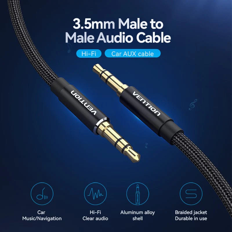 Câble audio Vention 3.5mm Audio Cable M/M Cotton Braided 0.5m - BAWBD