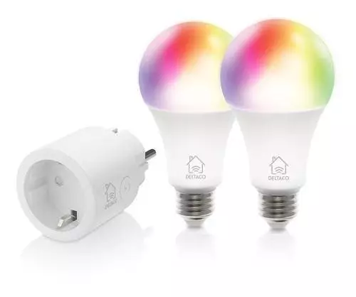 Смарт комплект DELTACO SH-KIT01, Контакт, 2 x LED крушки, Google Assistant, Alexa