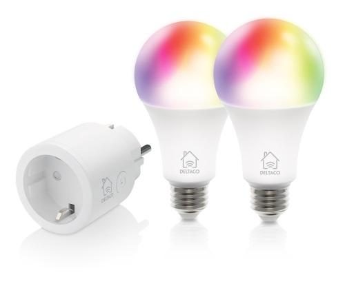 Смарт комплект DELTACO SH-KIT01, Контакт, 2 x LED крушки, Google Assistant, Alexa