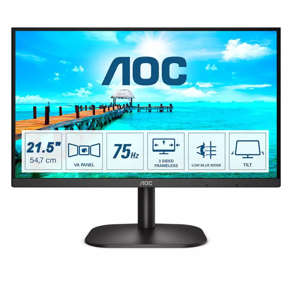 Монитор AOC 22B2AM 21.5", VA, FHD 1920x1080, 75Hz, 4ms, HDMI, VGA, Speakers