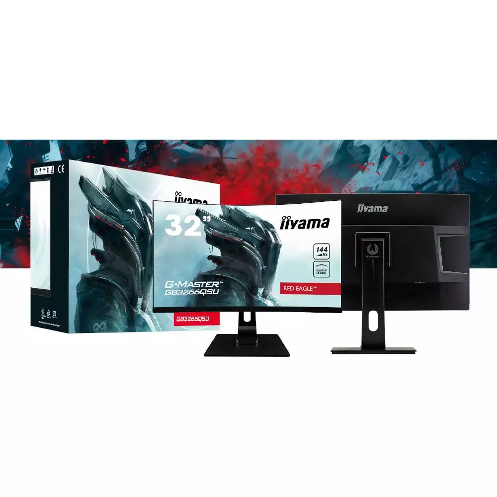 Монитор IIYAMA G-MASTER GB3266QSU-B1, 31.5", VA Curved, QHD 2560x1440, 144Hz, 1ms, HDR, HDMI, DP, AMD FreeSync Premium