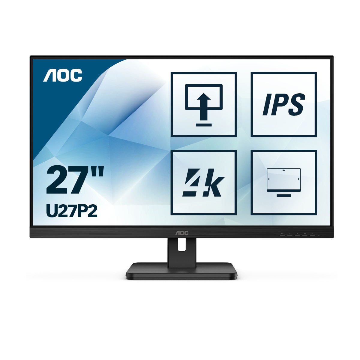 Монитор AOC U27P2, 27", IPS, 4K UHD 3840x2160, 60Hz, 4ms, DP, HDMI, USB