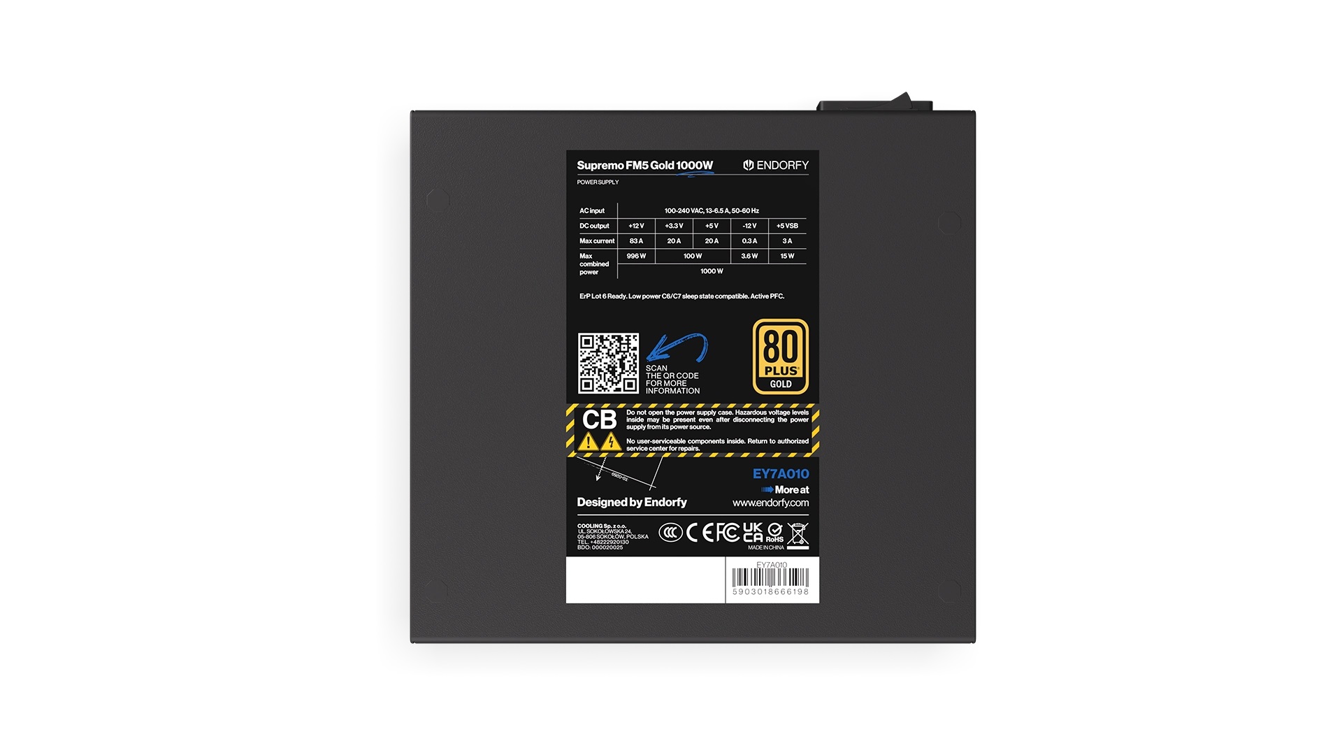 Захранване Endorfy Supremo FM5 Gold 1000W 80 Plus Gold Fully Modular - EY7A010