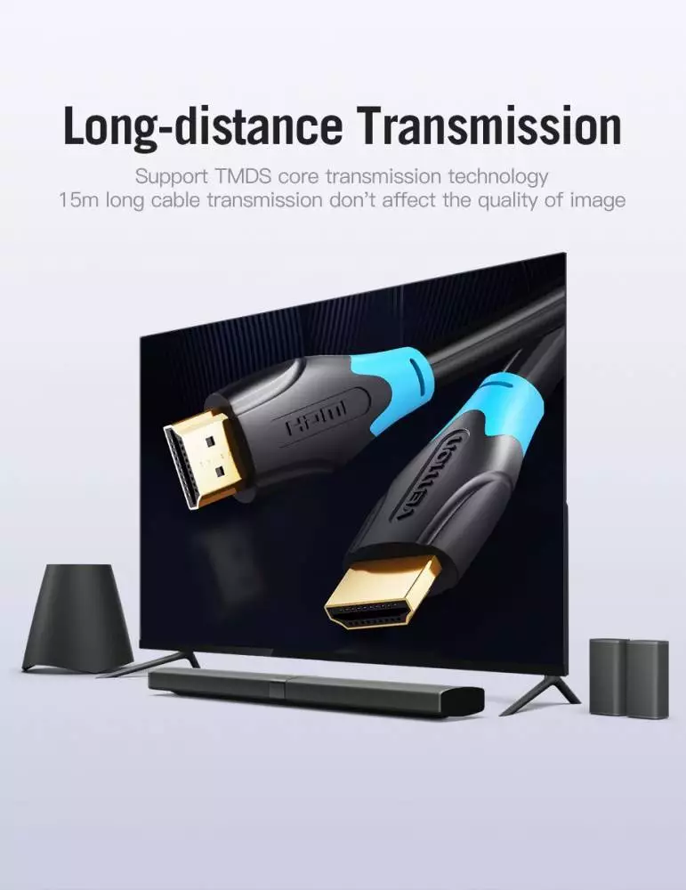 Vention Кабел HDMI v2.0 M / M 4K/60Hz Gold - 1.5M Black - AACBG