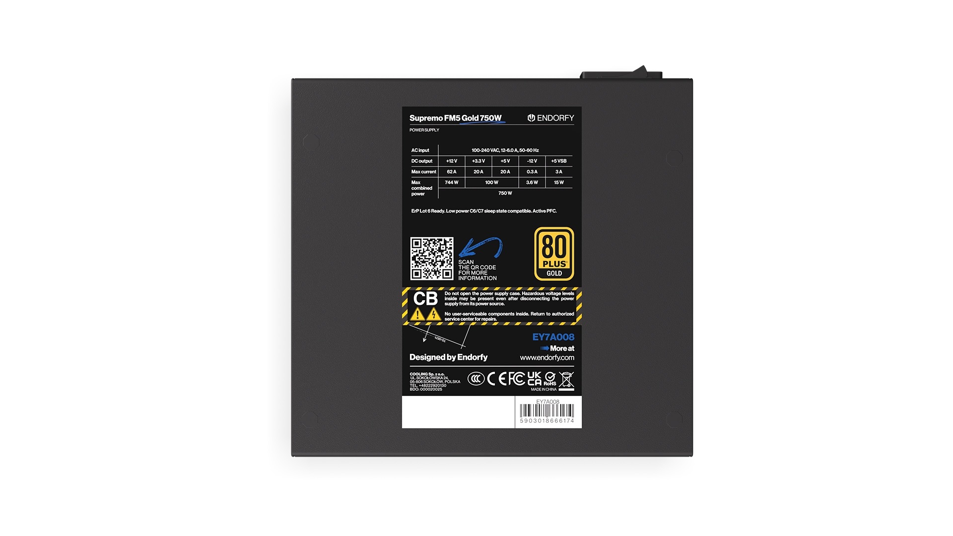 Захранване Endorfy Supremo FM5 Gold 750W 80 Plus Gold Fully Modular - EY7A008