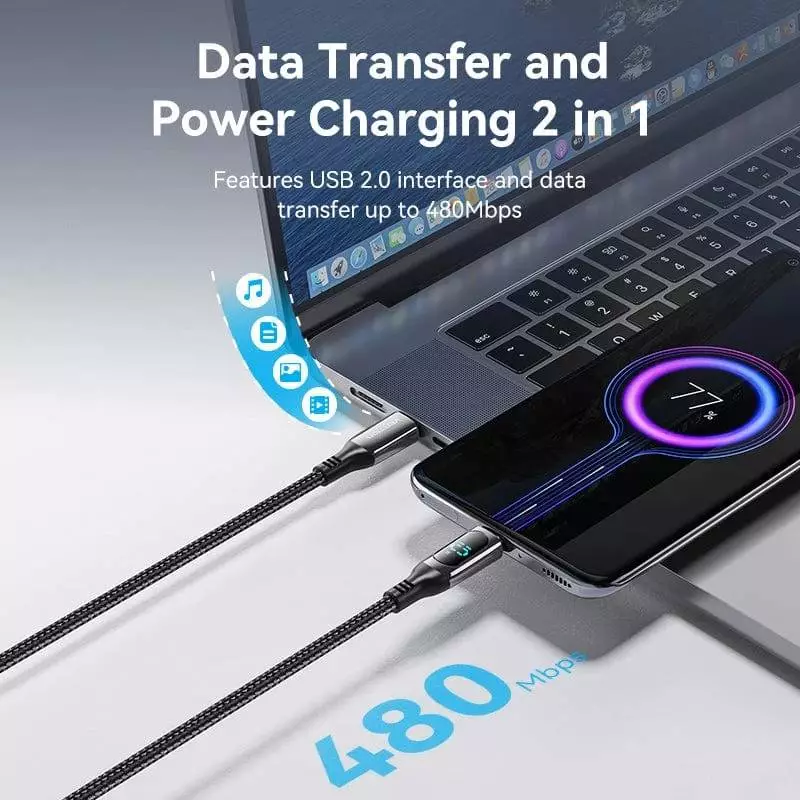 Vention кабел USB2.0 Type-C/Type-C 100W, LED display 2m - TAYBH