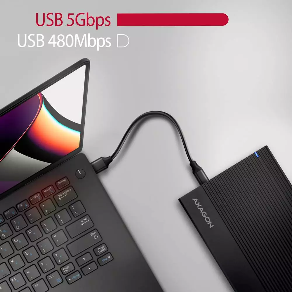 Външна кутия за диск AXAGON EE25-GTR USB-C 3.2 Gen 2, SATA 6G, 2.5" External SSD/HDD Black