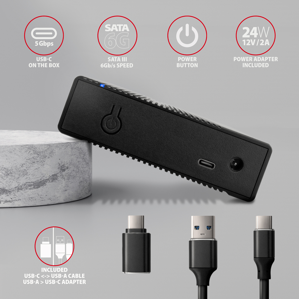 Външна кутия за диск AXAGON EE25-GTR USB-C 3.2 Gen 2, SATA 6G, 2.5" External SSD/HDD Black
