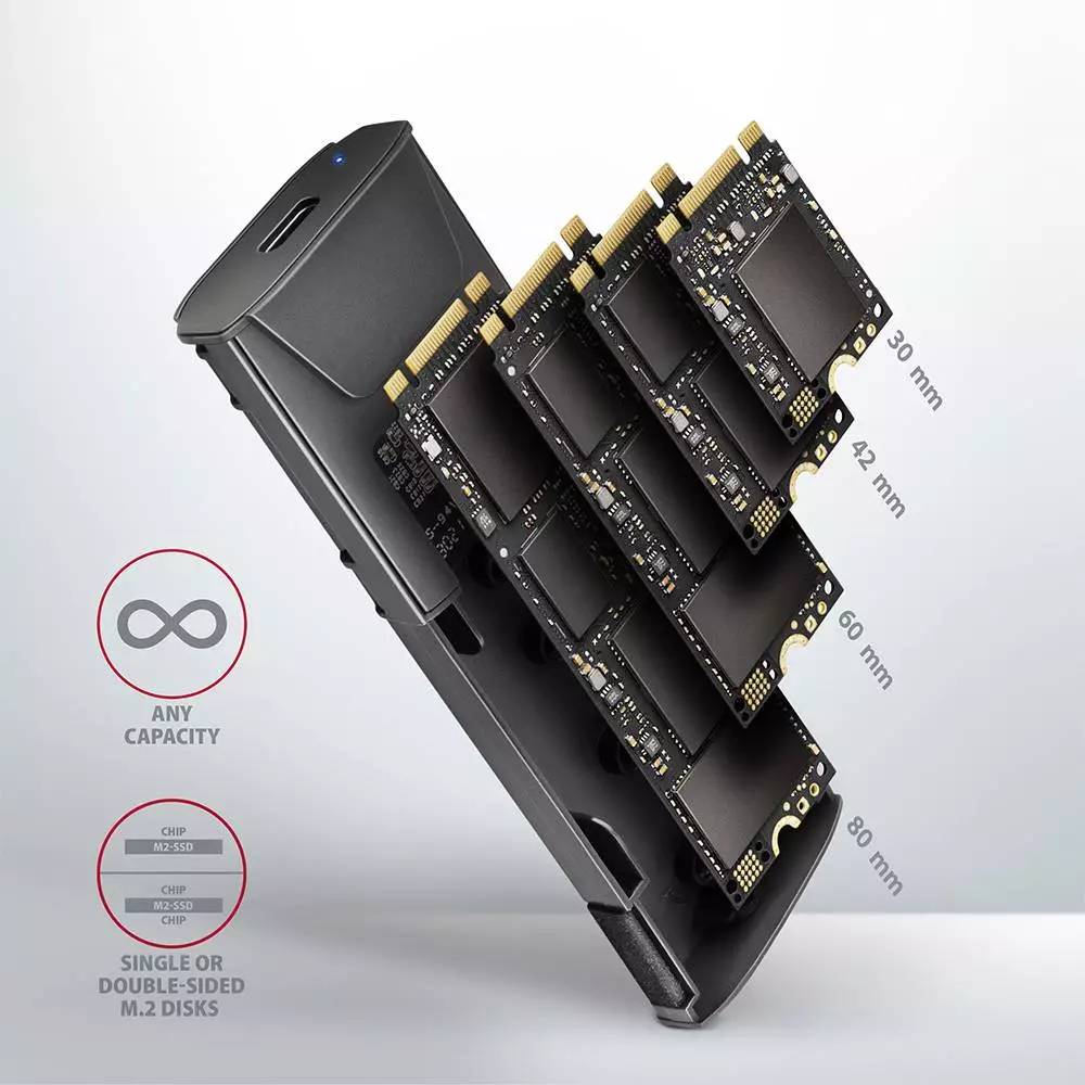 Външна кутия за диск AXAGON EEM2-GTSA USB-C 3.2 Gen 2 - M.2 NVMe SSD THIN SCREWLESS box