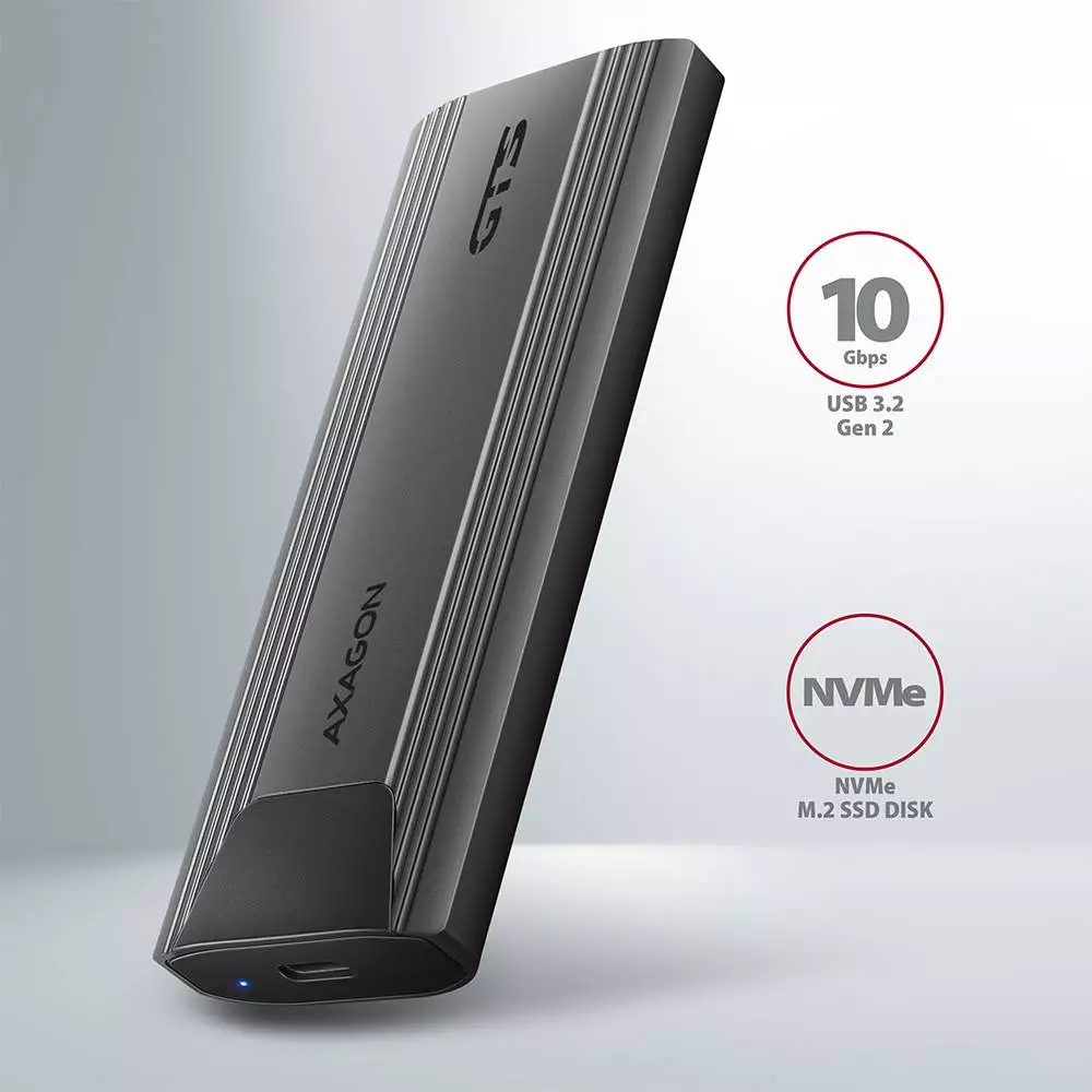 Външна кутия за диск AXAGON EEM2-GTSA USB-C 3.2 Gen 2 - M.2 NVMe SSD THIN SCREWLESS box