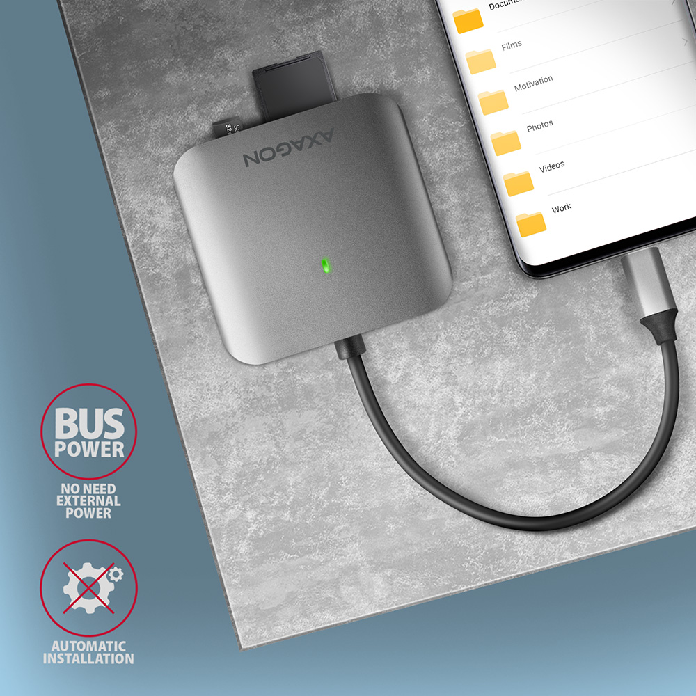 Четец за карти памет Aluminum high-speed USB-C 3.2 Gen 1 memory card reader. 3 slots, UHS-II.