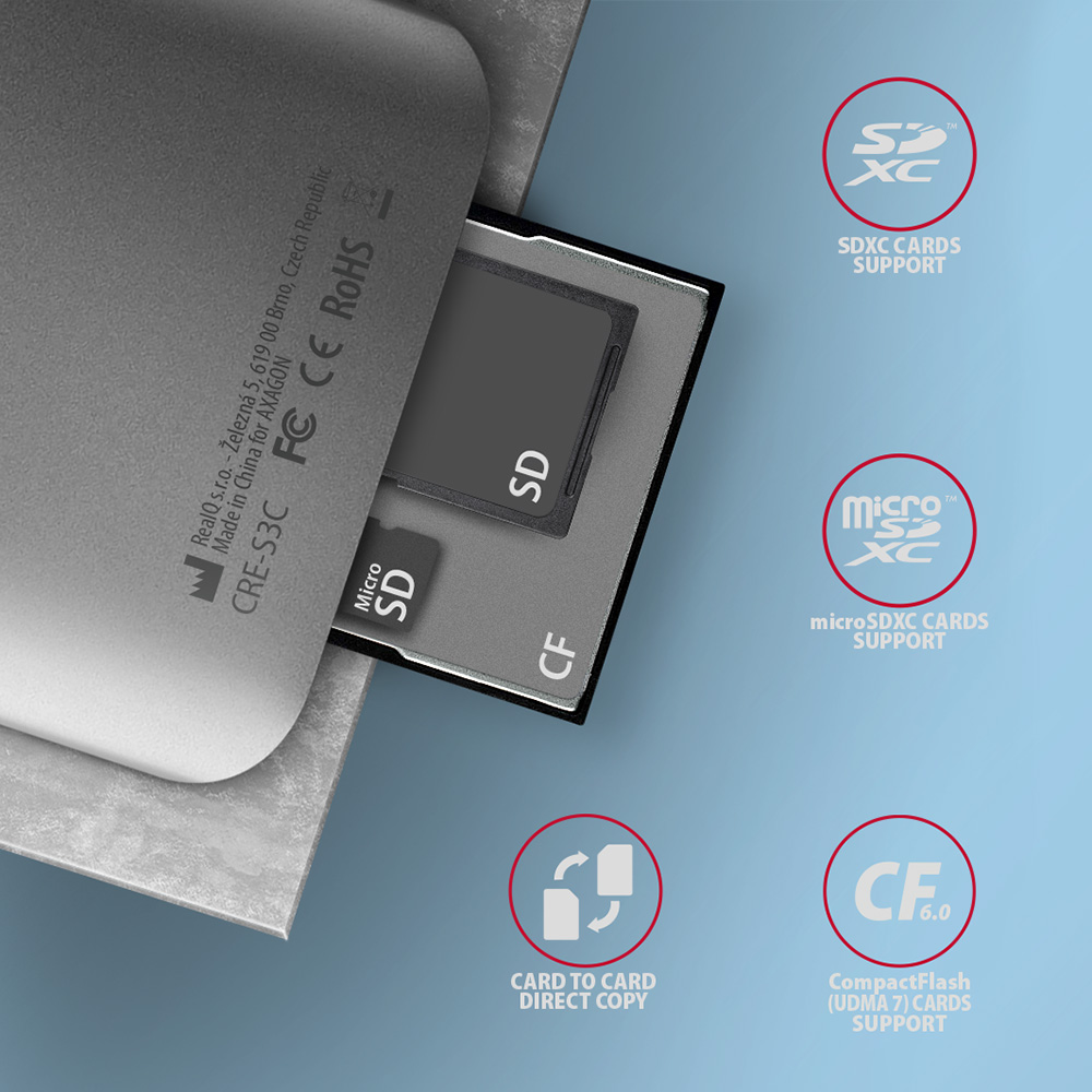 Четец за карти памет Aluminum high-speed USB-C 3.2 Gen 1 memory card reader. 3 slots, UHS-II.