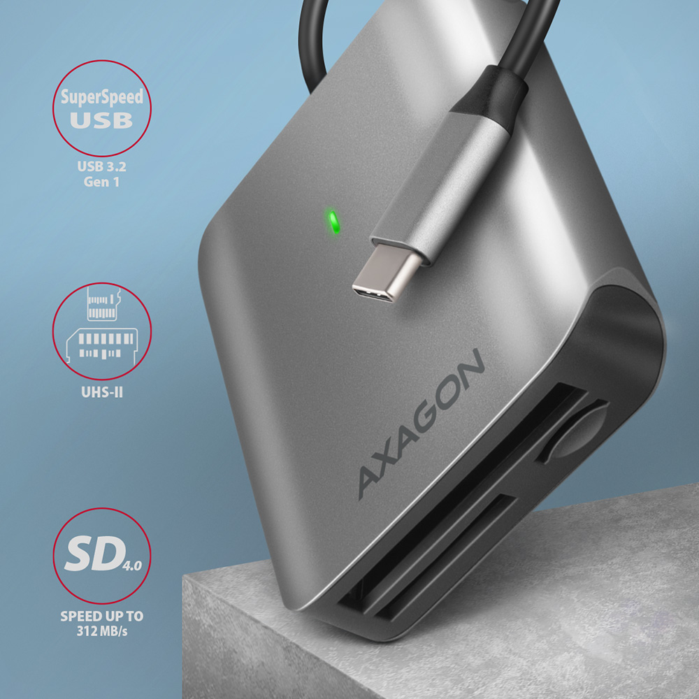 Четец за карти памет Aluminum high-speed USB-C 3.2 Gen 1 memory card reader. 3 slots, UHS-II.