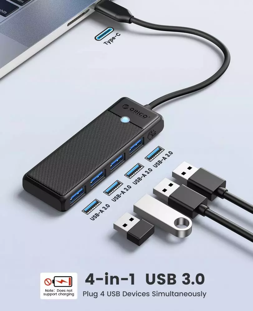 Orico διανομέας USB3.1 HUB Type-C - 4 x USB3.0 - PAPW4A-C3-015-BK