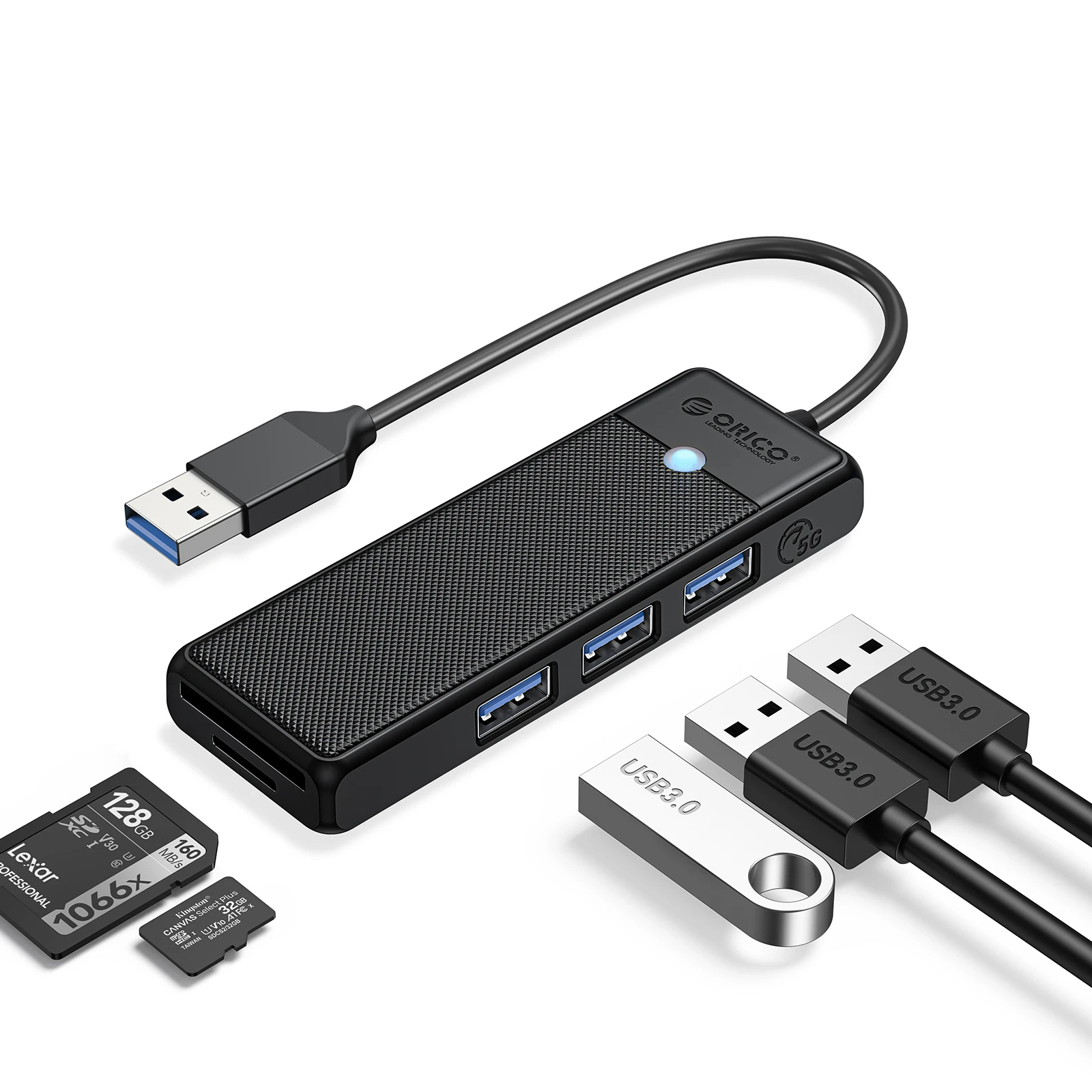 Orico διανομέας USB3.0 HUB - 3 x USB3.0, SD, TF - PAPW3AT-U3-015-BK