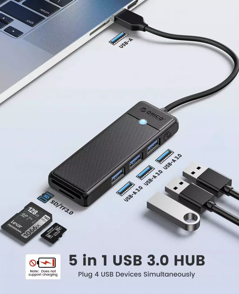 Orico διανομέας USB3.0 HUB - 3 x USB3.0, SD, TF - PAPW3AT-U3-015-BK