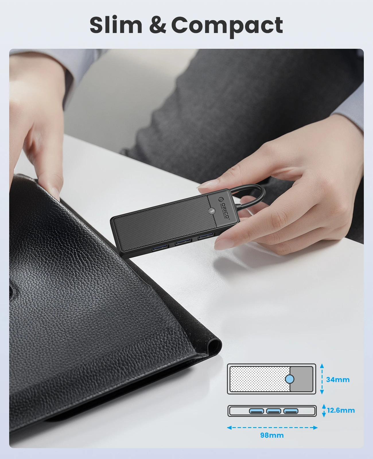 Orico διανομέας USB3.0 HUB - 3 x USB3.0, SD, TF - PAPW3AT-U3-015-BK