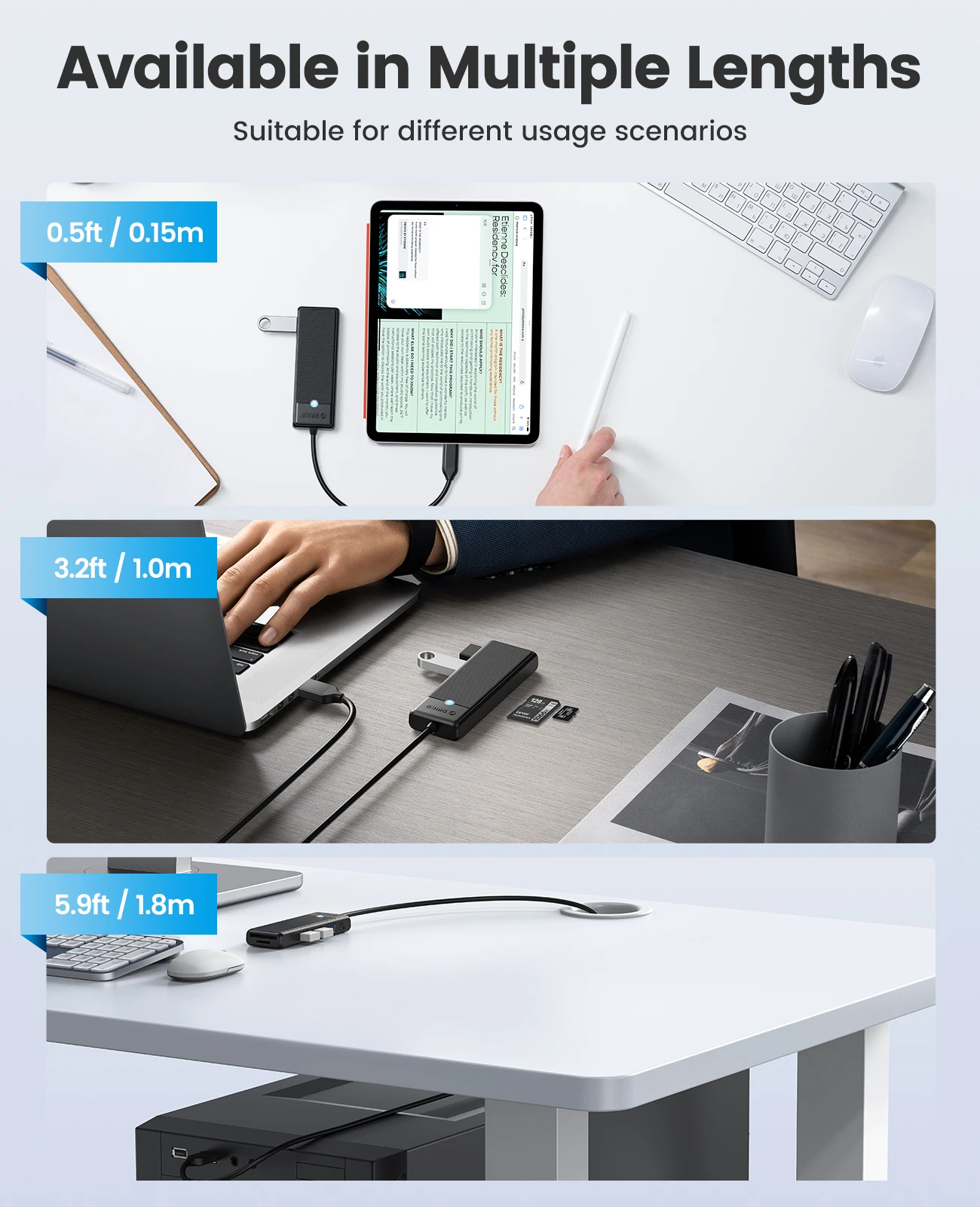 Orico διανομέας USB3.0 HUB - 3 x USB3.0, SD, TF - PAPW3AT-U3-015-BK