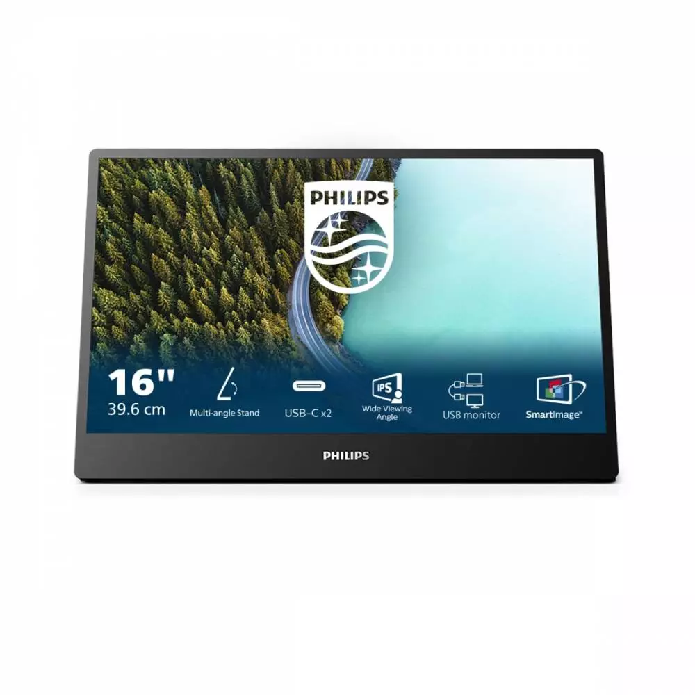 Монитор Philips 16B1P3302D/00, 15.6", IPS, FHD 1920x1080, 75Hz, 4ms, USB-C 