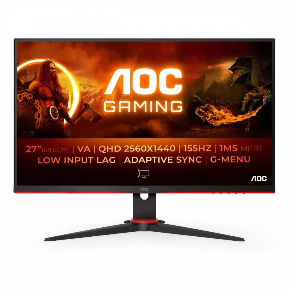 Монитор AOC Q27G2E/BK, 27", VA, QHD 2560x1440, 155Hz OC, 1ms, Adaptive Sync