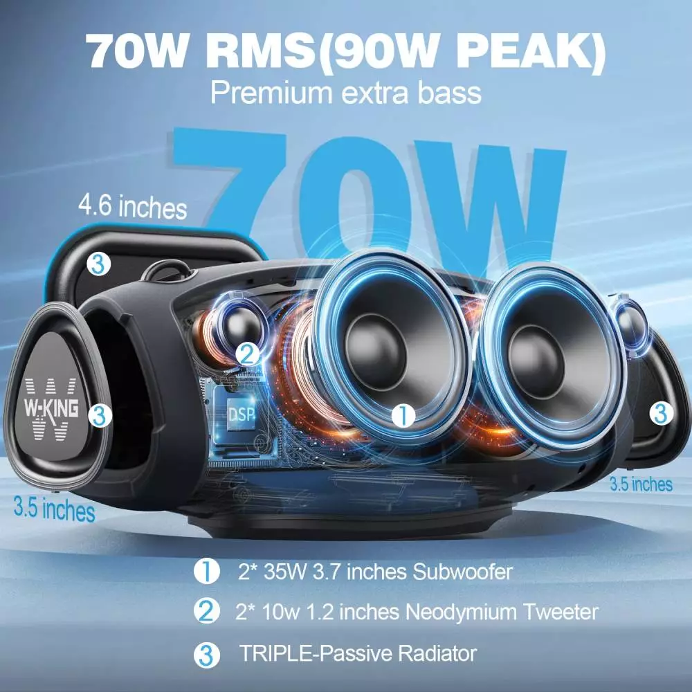W-King Блутут мобилна колонка Bluetooth Speaker - X10 Black- 70W